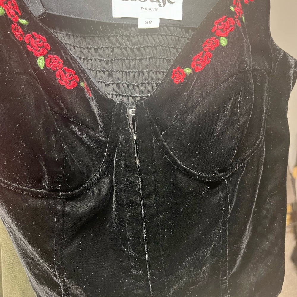 Rouje Black Velvet Corset Top with Red Rose Embroidery - Picture 4 of 4